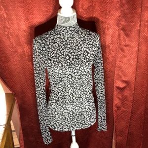 ANTISTAR black & white spandex & Poly mock neck long sleeve size large sheer top